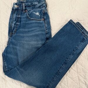 AMERICAN EAGLE Curvy Mom Jean Strigid Blue Straight Jeans